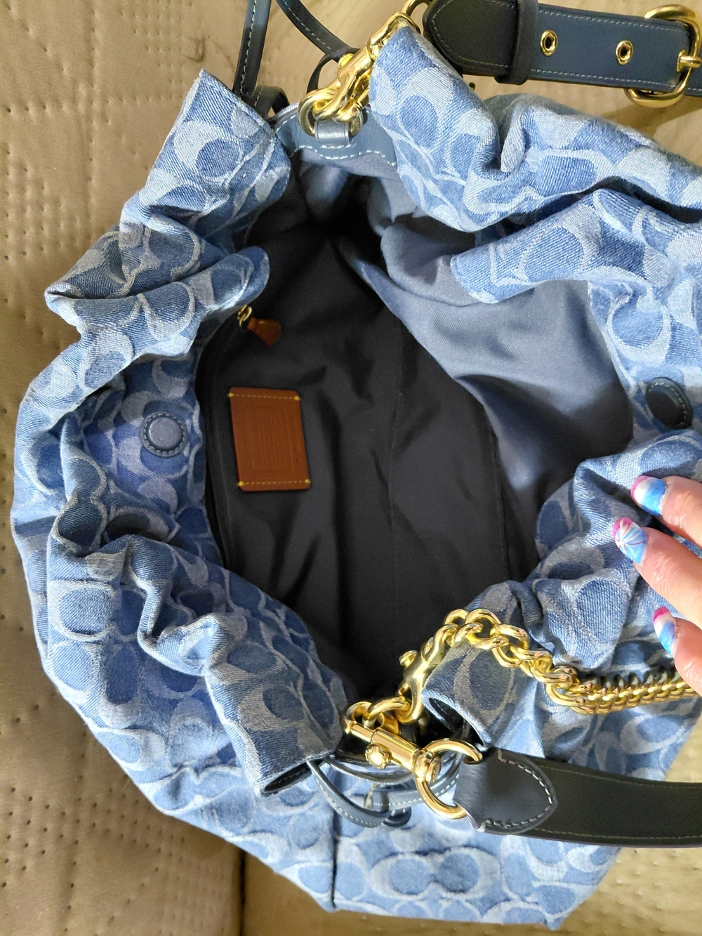 COACH Blue Denim Signature Chain Shoulder Bag - Picture 4 of 6